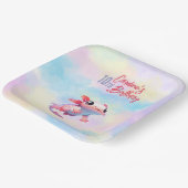 Regenboog axolotl meisje verjaardag papieren bordje (Gebogen)