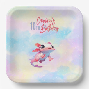 Regenboog axolotl meisje verjaardag papieren bordje