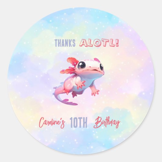 Regenboog axolotl meisje verjaardag ronde sticker (Voorkant)