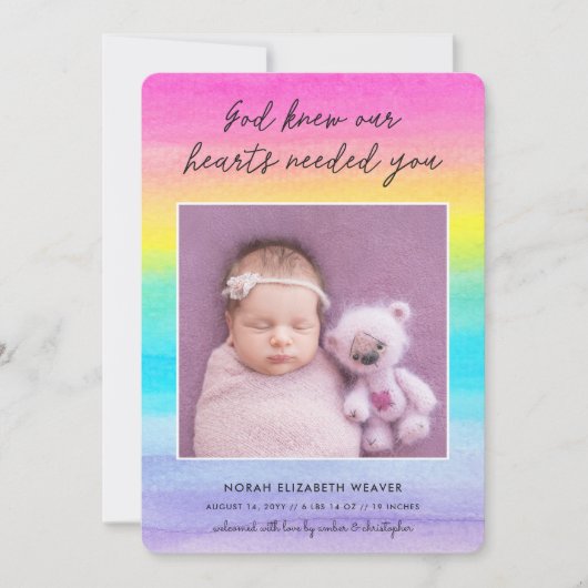 Regenboog Baby | God wist het duister | Fotogeboor Aankondiging (Voorkant)