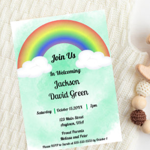 Regenboog Baby (Groen) Badfeest Uitnodiging