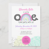 Regenboog Baby Meisje 1e Verjaardag Kawaii Doodle Kaart (Voorkant)