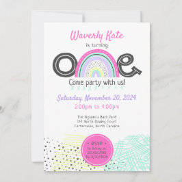 Regenboog Baby Meisje 1e Verjaardag Kawaii Doodle Kaart