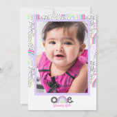 Regenboog Baby Meisje 1e Verjaardag Kawaii Doodle Kaart (Achterkant)