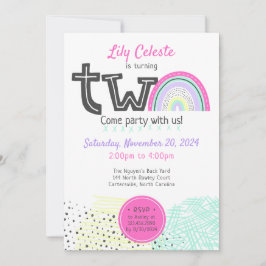 Regenboog Baby Meisje 2e Verjaardag Kawaii Doodle Kaart