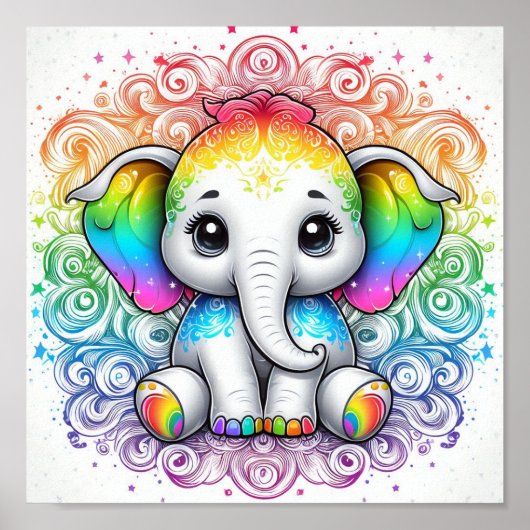 Regenboog baby olifant kleine poster (Voorkant)