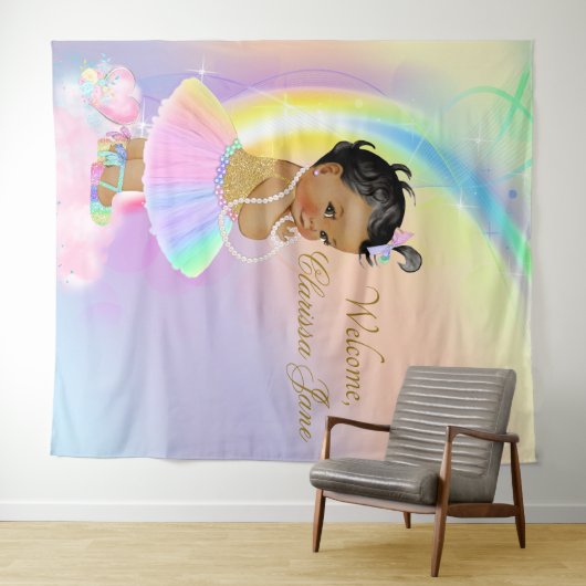 Regenboog Baby shower Achtergrond Banner Afrikaans Wandkleed (In Situ (horizontaal))