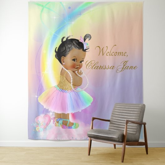 Regenboog Baby shower Achtergrond Banner Afrikaans Wandkleed (In situ)