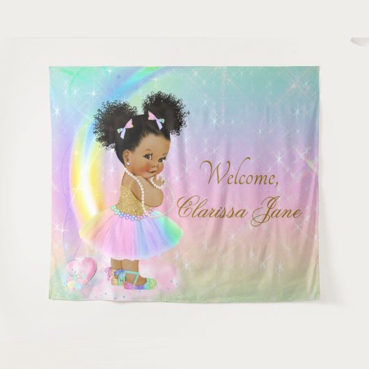 Regenboog Baby Shower Achtergrond Banner Afro Meis Wandkleed (Voorkant (horizontaal))
