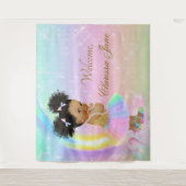 Regenboog Baby Shower Achtergrond Banner Afro Meis Wandkleed (Voorkant)