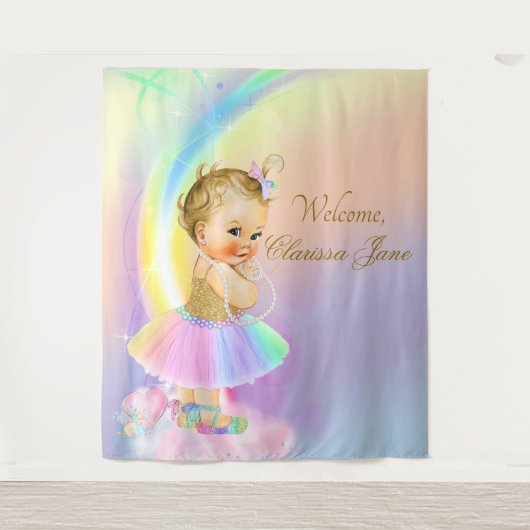 Regenboog Baby Shower Achtergrond Banner Blond Mei Wandkleed (Voorkant)