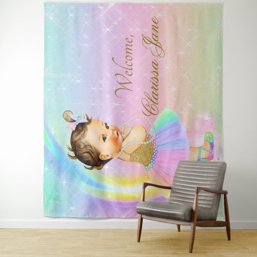 Regenboog Baby Shower Achtergrond Banner Bruine Me Wandkleed (In situ)
