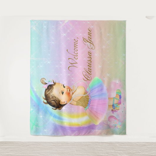 Regenboog Baby Shower Achtergrond Banner Bruine Me Wandkleed (Voorkant)