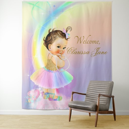 Regenboog baby shower achtergrond banner bruine me wandkleed (In situ)