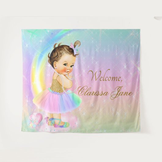 Regenboog Baby shower Achtergrond Banner Brunette  Wandkleed (Voorkant (horizontaal))