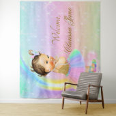Regenboog Baby shower Achtergrond Banner Brunette  Wandkleed (In situ)