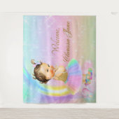 Regenboog Baby shower Achtergrond Banner Brunette  Wandkleed (Voorkant)