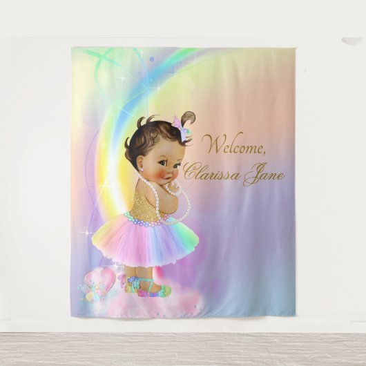 Regenboog Baby shower Achtergrond Banner Etnisch M Wandkleed (Voorkant)