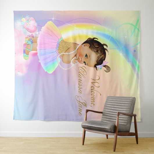 Regenboog Baby Shower Achtergrond Banner Etnische  Wandkleed (In Situ (horizontaal))