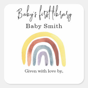 Regenboog - baby shower boekplaat vierkante sticker