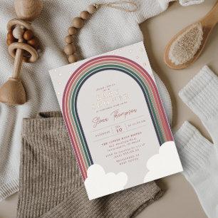 Regenboog Baby Shower Gedempte Kleuren Meisje Roze Folie Uitnodiging