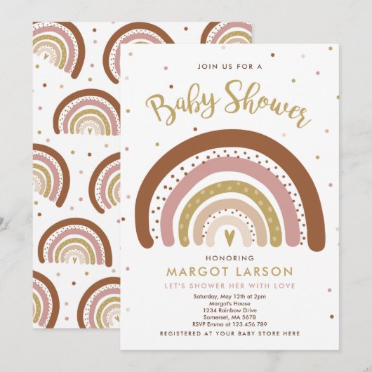 Regenboog Baby shower nodigen gedempte pastel rege Kaart (Voorkant / Achterkant)