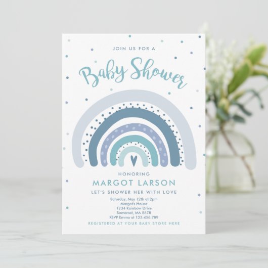 Regenboog Baby shower nodigen gedempte pastel rege Kaart (Staand voorkant)