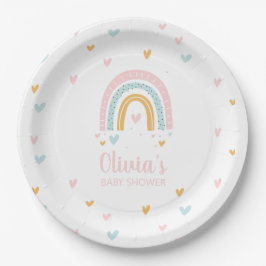 Regenboog Baby Shower pastel hartjes Papieren Bordje