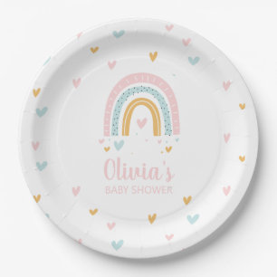 Regenboog Baby Shower pastel hartjes Papieren Bordje