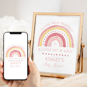 Regenboog Baby Shower Roze Pot met Goud Favorieten Poster