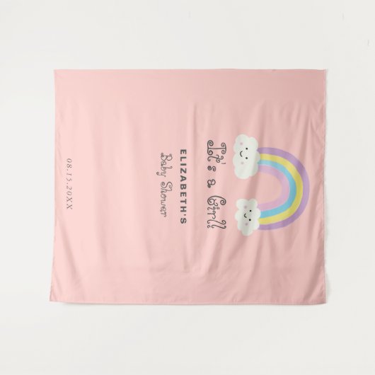 Regenboog Baby Shower Schattig Het is een Meisje R Wandkleed (Voorkant (horizontaal))