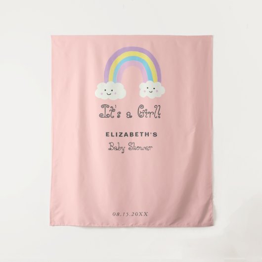 Regenboog Baby Shower Schattig Het is een Meisje R Wandkleed (Voorkant)
