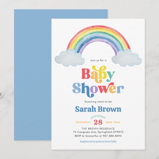 Regenboog Baby Shower Uitnodiging (Voorkant / Achterkant)