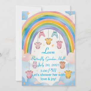 Regenboog baby shower uitnodiging voor meisje