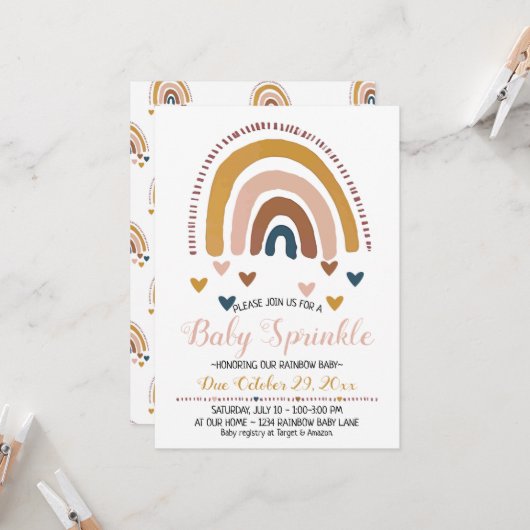 Regenboog Baby Sprinkle Geslachtsneutrale Douche Kaart (Voorkant / Achterkant in situ)
