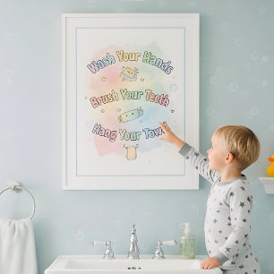 Regenboog Badkamer Regels Kinderen Badkamer Muur K Poster