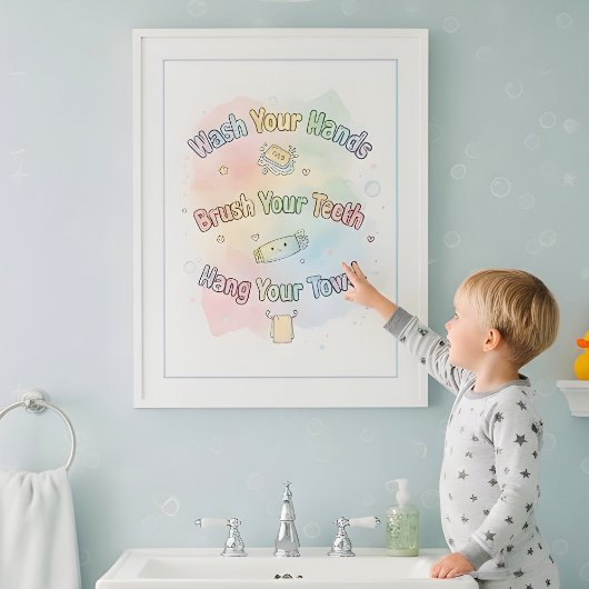 Regenboog Badkamer Regels Kinderen Badkamer Muur K Poster