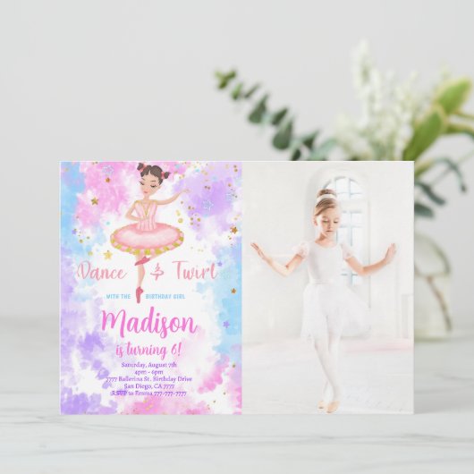 Regenboog Ballerina Foto Uitnodiging  (Staand voorkant)