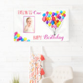 Regenboog BALLON Meisje 1e verjaardag Foto Roze Spandoek (Insitu)