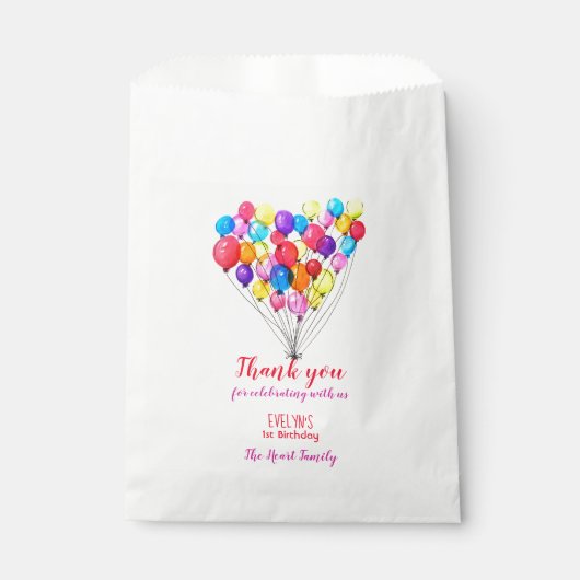 Regenboog BALLON Meisje 1e Verjaardag Roze Dank u Bedankzakje (Voorkant)