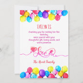 Regenboog BALLON Meisje 1e Verjaardag Roze Dank u Kaart (Achterkant)