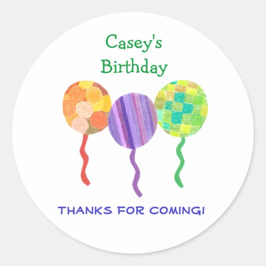 Regenboog ballon verjaardagsgunst label (Voorkant)