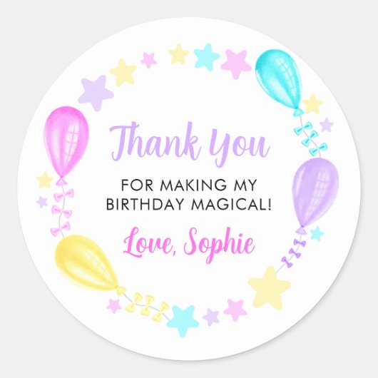 Regenboog Ballonnen en Sterren Dank U Ronde Sticker (Voorkant)