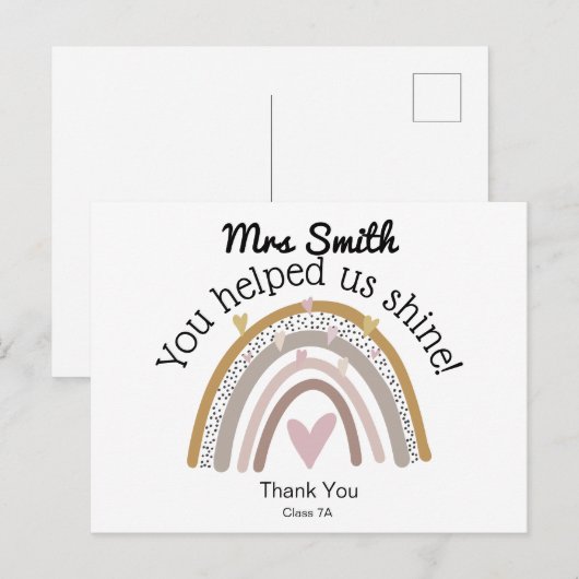 Regenboog bedank je leraar cadeau briefkaart (Voorkant / Achterkant)