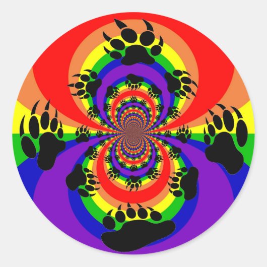 Regenboog Beer Paw Polar Inversie Ronde Sticker (Voorkant)
