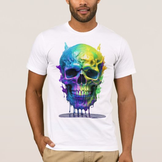 Regenboog beschilderde schedel t-shirt (Voorkant)
