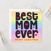 Regenboog Beste Mam Ooit Vrolijke Kerstvakantie Kaart (Voorkant / Achterkant in situ)