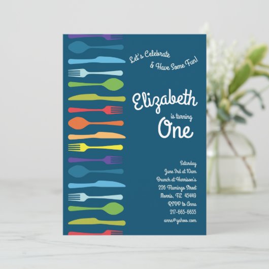 Regenboog Bestek Leuke Verjaardag Party Picnic Coo Kaart (Staand voorkant)