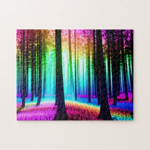 Regenboog Betoverd Bos & Zwarte Boom Silhouet Legpuzzel