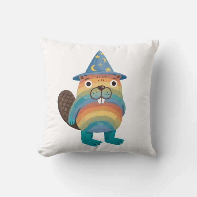 Regenboog Bever Tovenaar Worp Kussen (Voorkant)
